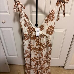 American Eagle Outfitters Brown and White Floral Wide Leg Jumpsuit